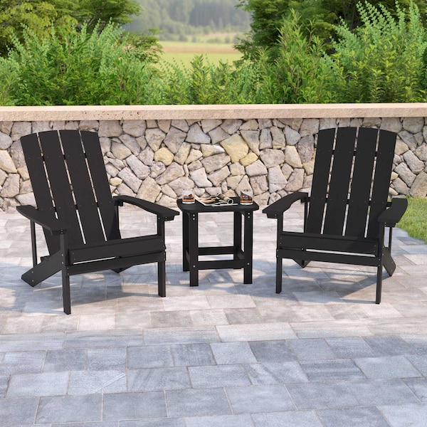 Flash Furniture Black Adirondack Side Table and 2 Chair Set JJ-C14501-2-T14001-BK-GG - main